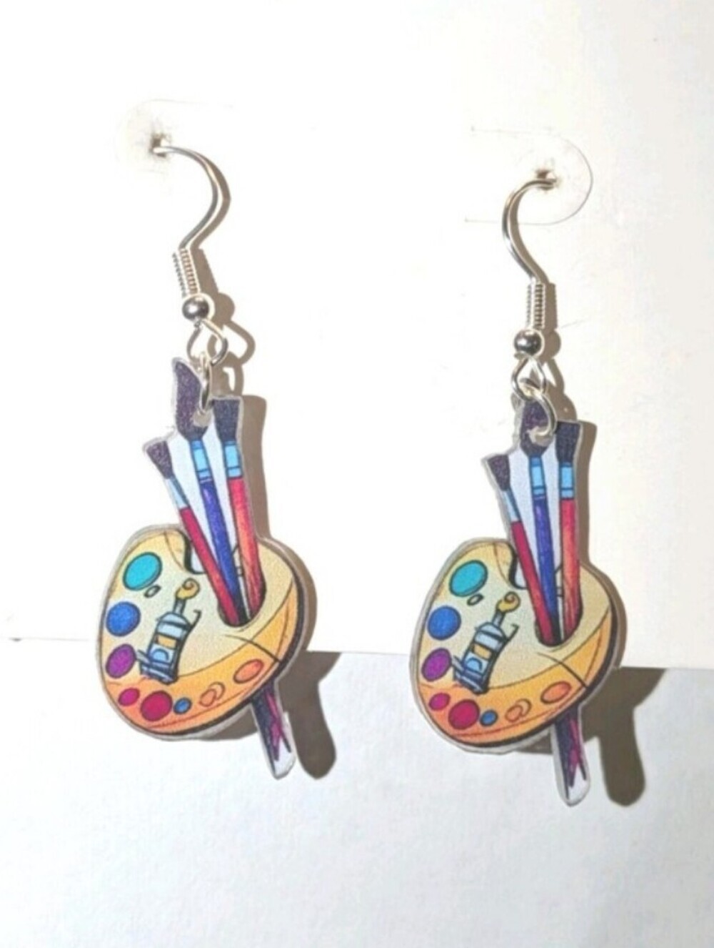 Artist Palette Paintbrush Dangle Earrings - Multicolor